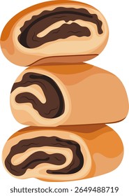 Czech Poppy Seed Strudel Stack Illustration Isolated on White Background