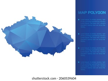 Mapa de la República Checa con diseño poligonal geométrico azul en el fondo blanco. Mapa de ilustraciones vectoriales en un diseño poligonal geométrico azul moderno sobre fondo blanco. Ilustración vectorial.