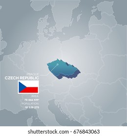 Czech Republic 3d map with information of area and population of the country.