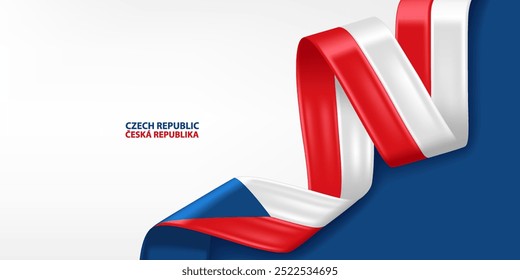 Bandeira da fita 3D da República Tcheca. Bandeira 3D ondulada em cores da bandeira nacional checa. Plano de fundo da bandeira nacional.