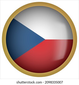 Icono de bandera redondeada 3D de la República Checa con marco dorado
