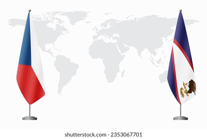 Czech Republic and American Samoa flags for official meeting against background of world map.