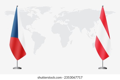 Banderas de la República Checa y Austria para una reunión oficial en el contexto del mapa mundial.