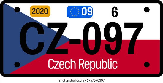 Czech Republic automobile license plate on white background. Country license plate series.