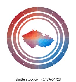 Czech Republic badge. Bright gradient logo of country in low poly style. Multicolored Czech Republic rounded sign with map in geometric style for your infographics.
