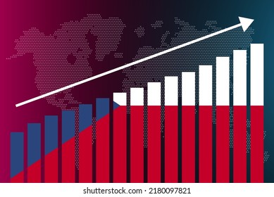 Czech Republic bar chart graph, increasing values, country statistics concept, Czech Republic country flag on bar graph, upward rising arrow on data, news banner idea