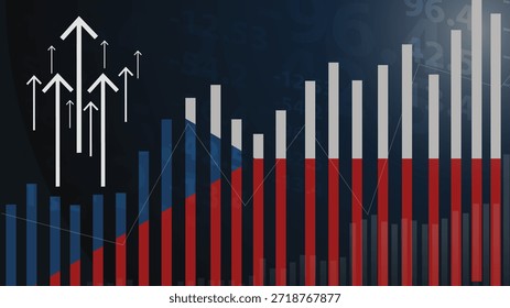 República Checa gráfico de barras con altibajos, valores crecientes, bandera de país de la República Checa en gráfico de barras, flecha ascendente hacia arriba en los datos, idea de Anuncio de noticias, concepto de país en desarrollo