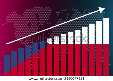 Czech Republic bar chart graph, increasing values, country statistics concept, Czech Republic country flag on bar graph, upward rising arrow on data, news banner idea