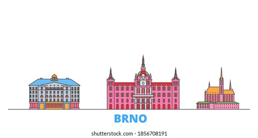 Czech Republic, Brno line cityscape, flat vector. Travel city landmark, oultine illustration, line world icons