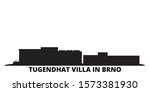 Czech Republic, Brno, Tugendhat Villa city skyline isolated vector illustration. Czech Republic, Brno, Tugendhat Villa travel black cityscape
