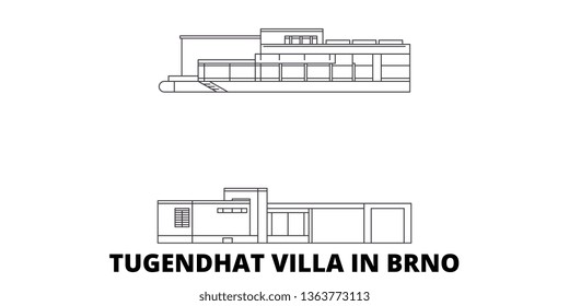 Czech Republic, Brno, Tugendhat Villa line travel skyline set. Czech Republic, Brno, Tugendhat Villa outline city vector illustration, symbol, travel sights, landmarks.