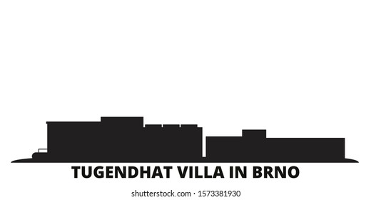 Czech Republic, Brno, Tugendhat Villa city skyline isolated vector illustration. Czech Republic, Brno, Tugendhat Villa travel black cityscape