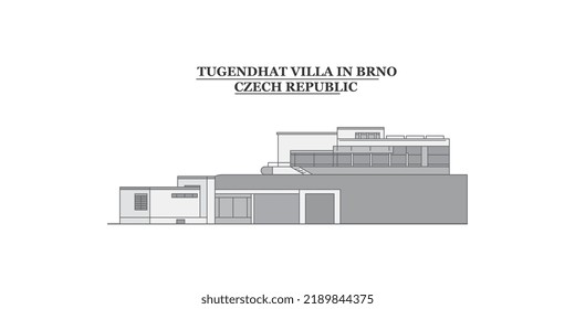 Czech Republic, Brno, Tugendhat Villa city skyline isolated vector illustration, icons