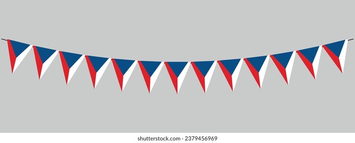 Czech Republic bunting garland, string of triangular flags, Czech National holiday, retro style vector decorative element