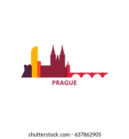 Czech Republic Capital city Prague landscape panorama silhouette shape vector logo banner