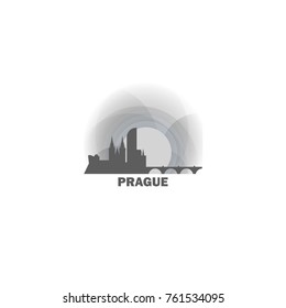 Czech Republic capital Prague black white sunrise sunset city panorama landscape horizon buildings skyline flat icon logo