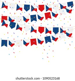 Czech Republic celebration bunting flags with Confetti And Ribbons on white background.vector illustration