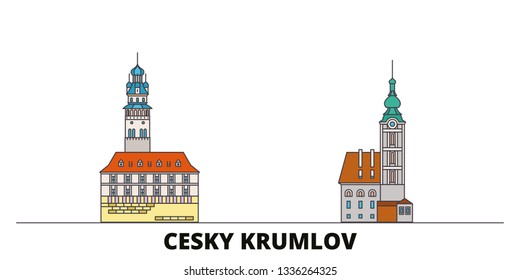 Czech Republic, Cesky Krumlov flat landmarks vector illustration. Czech Republic, Cesky Krumlov line city with famous travel sights, skyline, design. 