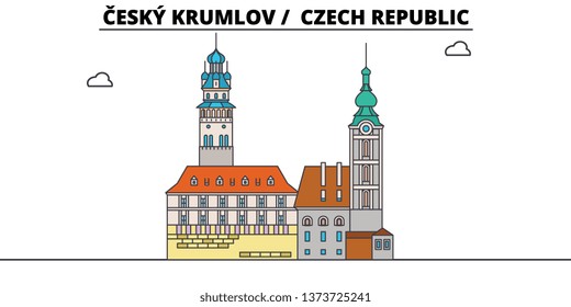 Czech Republic , Cesky Krumlov, flat landmarks vector illustration. Czech Republic , Cesky Krumlov line city with famous travel sights, design skyline. 