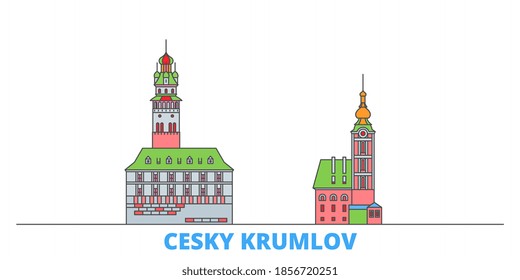 Czech Republic, Cesky Krumlov line cityscape, flat vector. Travel city landmark, oultine illustration, line world icons