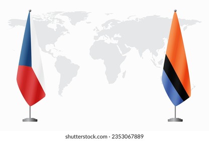 Czech Republic and Chagos Islands flags for official meeting against background of world map.