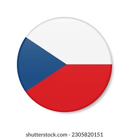 Tschechische Republik Kreis-Symbol. Tschechien rundet die Flagge mit Schatten. 3D-realistische Vektorgrafik einzeln auf Weiß.