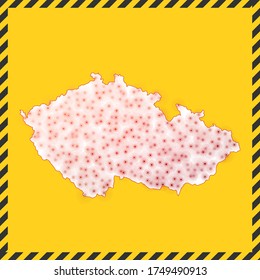 Czech Republic closed - virus danger sign. Lock down country icon. Black striped border around map with virus spread concept. Vector illustration.