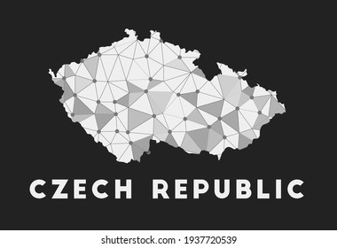 República Checa - mapa de la red de comunicación del país. Diseño geométrico de moda en la República Checa sobre fondo oscuro. Tecnología, internet, red, concepto de telecomunicaciones. Ilustración vectorial.