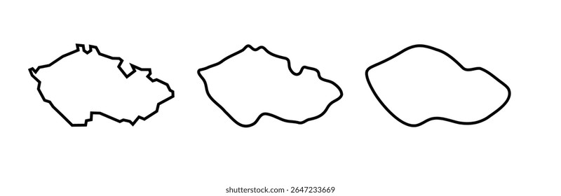 Czech Republic country black outline silhouettes in three different levels of smoothness. Simplified maps. Vector icons isolated on white background.