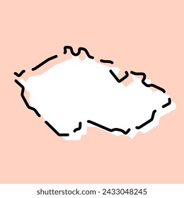 Czech Republic country simplified map. White silhouette with black broken contour on pink background. Simple vector icon