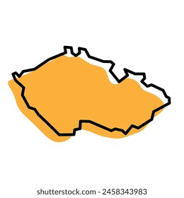 Czech Republic country simplified map. Orange silhouette with thick black sharp contour outline isolated on white background. Simple vector icon