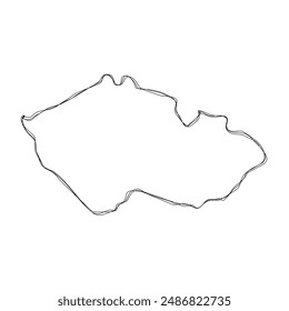 Czech Republic country simplified map.Thin triple pencil sketch outline isolated on white background. Simple vector icon