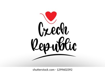 Czech Republic country text with red love heart suitable for a logo icon or typography design