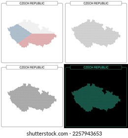 Czech Republic (Czechia) Circular Mosaic Brick Dotted Map, Set of National Flag Color, Black Silhouette Country Boundary Isolated on White Background, Geographic Vector Illustration