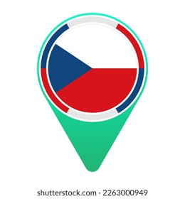 Czech Republic (Czechia) (CZ) National Flag Circular Round Target Pin Green Map Pointer Location Mark Logo Icon Isolated on White Background