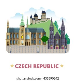 Czech Republic design template. Flat cartoon style historic sight web vector illustration. World vacation travel sightseeing Europe collection. Karlstejn Castle St Vitus Cathedral of St Peter and Paul