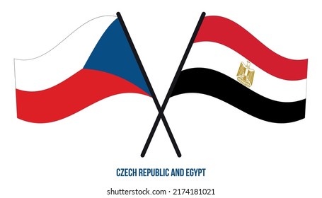 Banderas de la República Checa y Egipto cruzadas y ondeando estilo plano. Proporción oficial. Colores correctos.