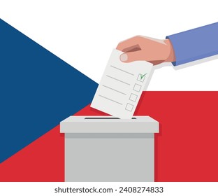 Czech Republic election concept. Hand puts vote bulletin into vote box.
