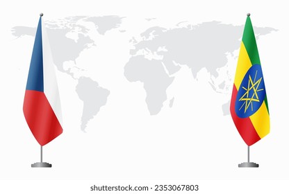 Czech Republic and Ethiopia flags for official meeting against background of world map.