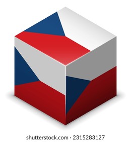 Czech Republic (Europe) (Czech) National Flag, Country Emblem 2.5D Isometric Projection Cube Symbol Gloss Plastic Symmetry Square Design Isolated on White Background