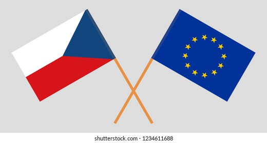 The Czech Republic and European Union flags. Official colors. Correct proportion. Vector illustration