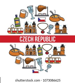 Czech Republic famous landmarks vector poster