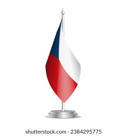 Czech Republic flag - 3D mini flag hanging on desktop flagpole. Usable for summit or conference presentaiton. Vector illustration with shading.