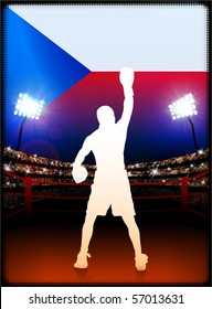 Czech Republic Flag with Boxer on Stadium Background Original Illustration