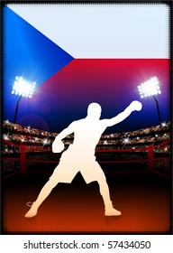 Czech Republic Flag with Boxer on Stadium Background Original Illustration