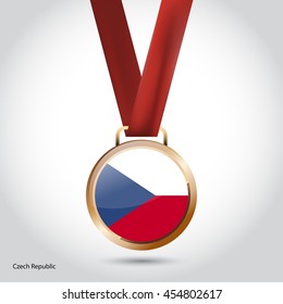 Czech Republic Flag in Bronze Medal. Olympic Game Bronze Medal. Vector Illustration