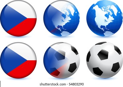 Czech Republic Flag Button with Global Soccer Event Original Illustration