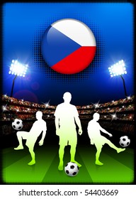 Botón de bandera de la República Checa con partido de fútbol en el estadio Ilustración original