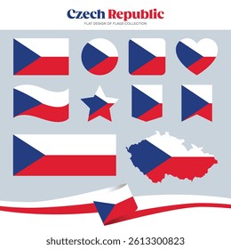 Czech Republic flag flat design of flags stationery shape collection