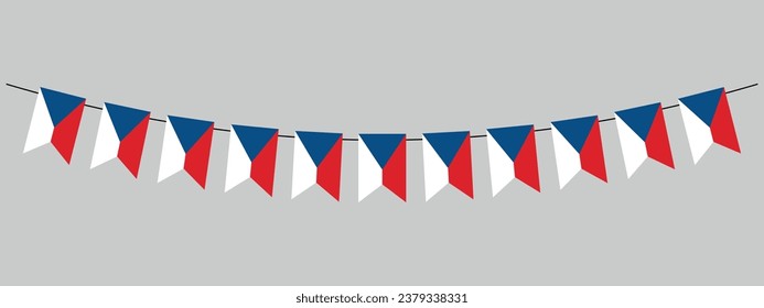 Czech Republic flag garland, pennants on a rope for party, carnival, festival, celebration, bunting decorative pennants, vector illustration